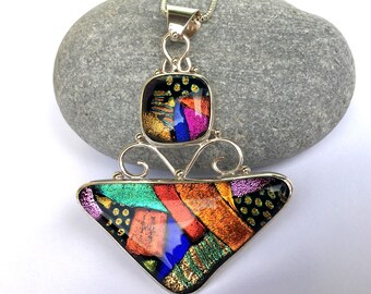 Dichroic Glass Pendant .. Bold Dichroic Glass Pendant .. Fused Glass Pendant .. Colorful Dichroic Glass Pendant