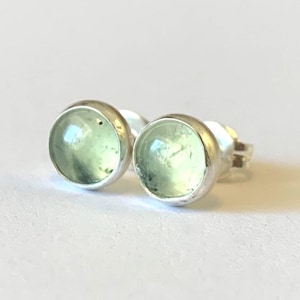 Prehnite Stud Earrings 6mm .. Green Prehnite ..  Small Studs .. Silver Stud Earrings .. Minimalist Jewelry  925 Sterling Silver