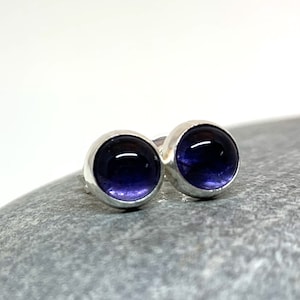 Iolite Stud Earrings 6MM .. Blue Iolite Earrings .. Silver Studs .. Small Stud Earrings .. 925 Sterling Silver