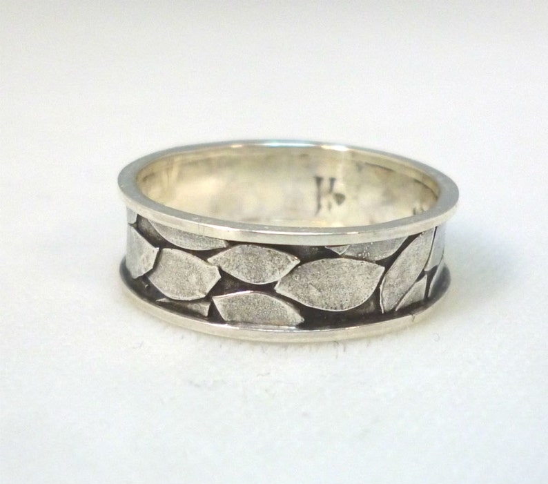 Mans Wedding Band Sterling Silver Leaf Wedding Ring Mens