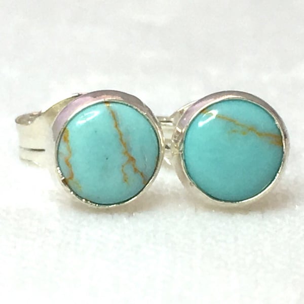 Turquoise stud earrings .. Reconstituted Turquoise .. 5mm Round .. Classic Turquoise earrings .. Turquoise Jewelry