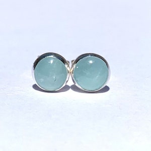 Aquamarine Stud Earrings 6MM .. Blue Aquamarine Earrings .. Silver Studs .. Small Stud Earrings Sterling Silver 925