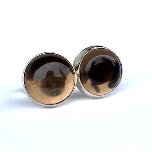 Round Smoky Quartz Stud Earrings .. Sterling Silver Studs .. 8mm Round .. Crystal Healing .. Smoky Quartz Earrings
