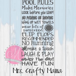 Pool Regeln, Hinterhof Outdoor Schild SVG Silhouette Cricut Digitale Datei