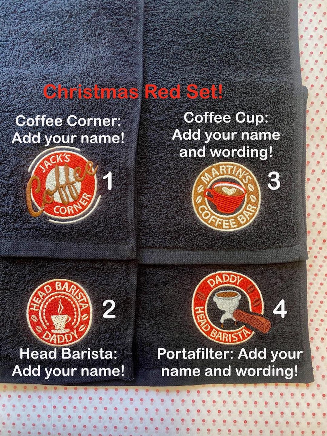 Red Theme Coffee Bar Towels - Head Barista, Coffee Cup, Coffee Corner ...