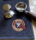 Portafilter Personalised Coffee Towel - 30cm Square All Black OR Dark Grey Towel - Great Home Barista Gift!