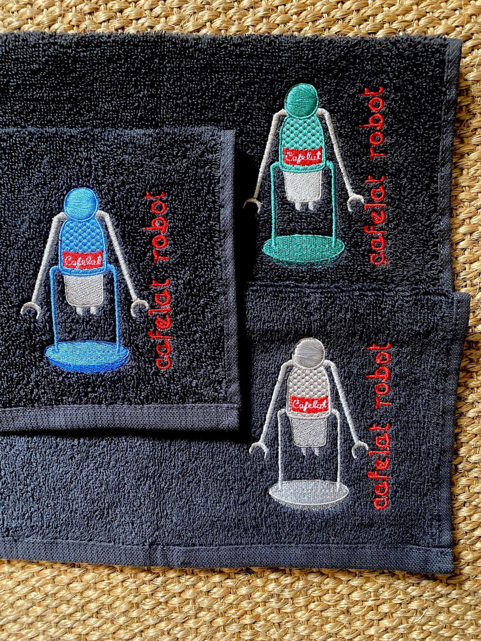 Cafelat Robot Embroidered Coffee Bar Towel - Dark Grey 30cm Square Towel