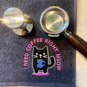 Cat Embroidered Coffee Bar Towel