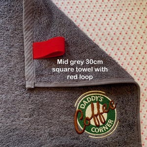 A Little Coffee Lover Gift! Coffee Corner Personalised Bar Towel - 30cm Black, Mid Grey OR Dark Grey Coffee Towel image 5