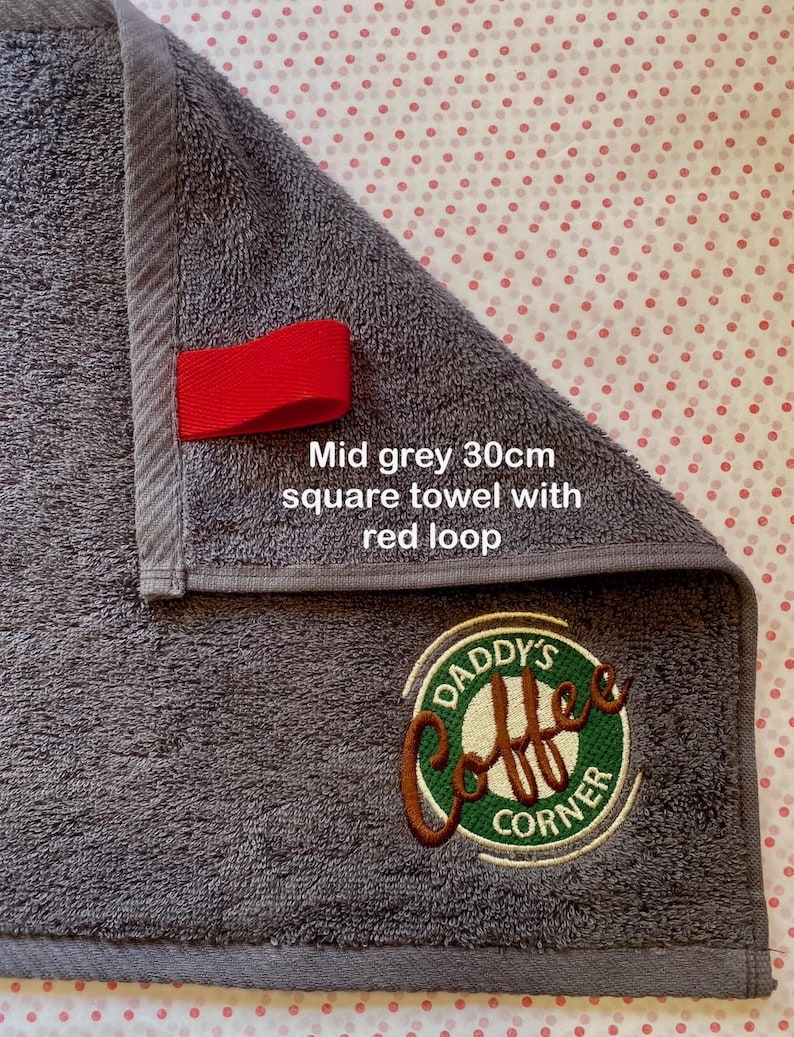 A Little Coffee Lover Gift! Coffee Corner Personalised Bar Towel - 30cm Black, Mid Grey OR Dark Grey Coffee Towel image 5