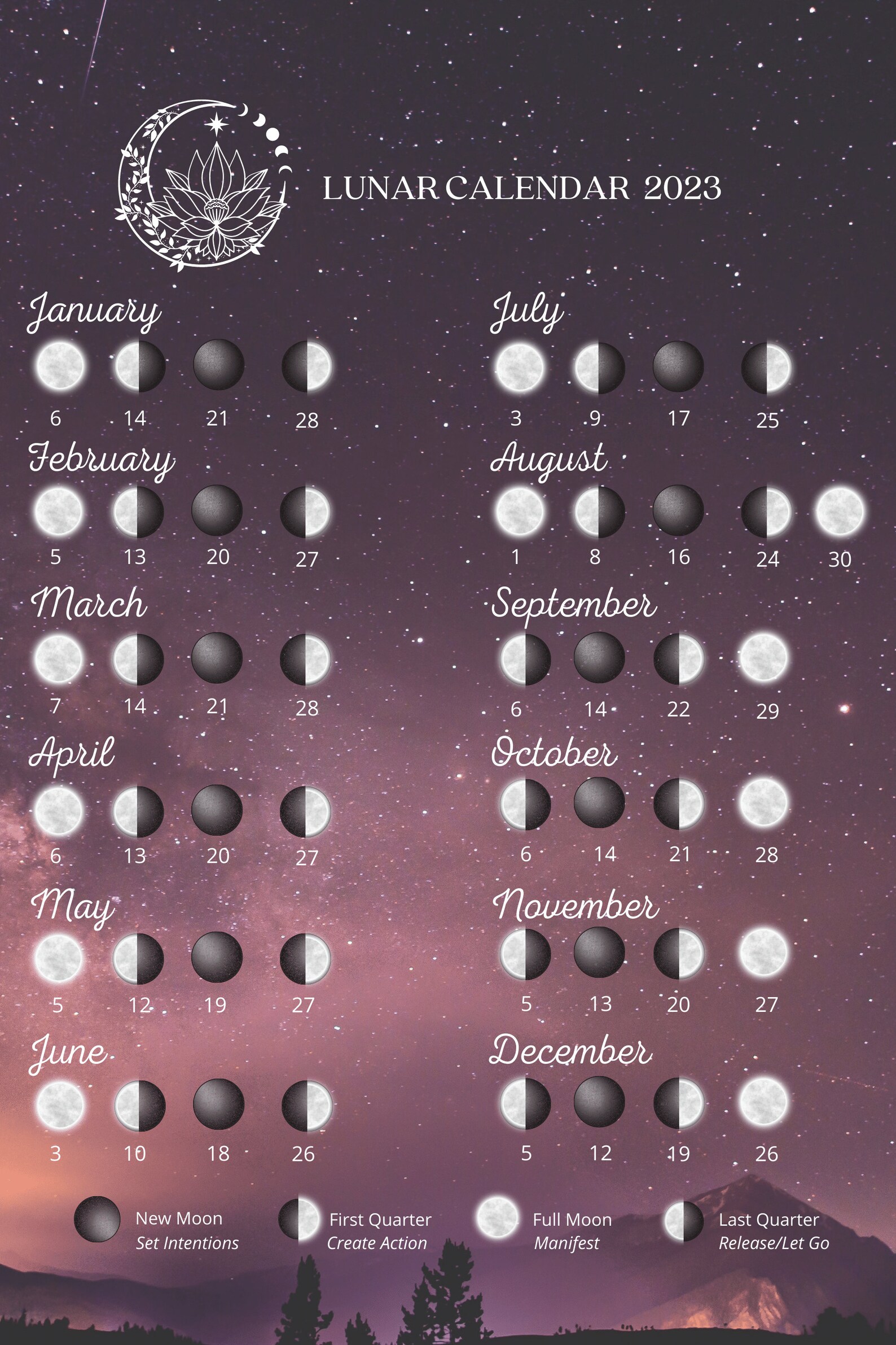 lunar-calendar-2023-monthly-moon-phases-for-year-etsy