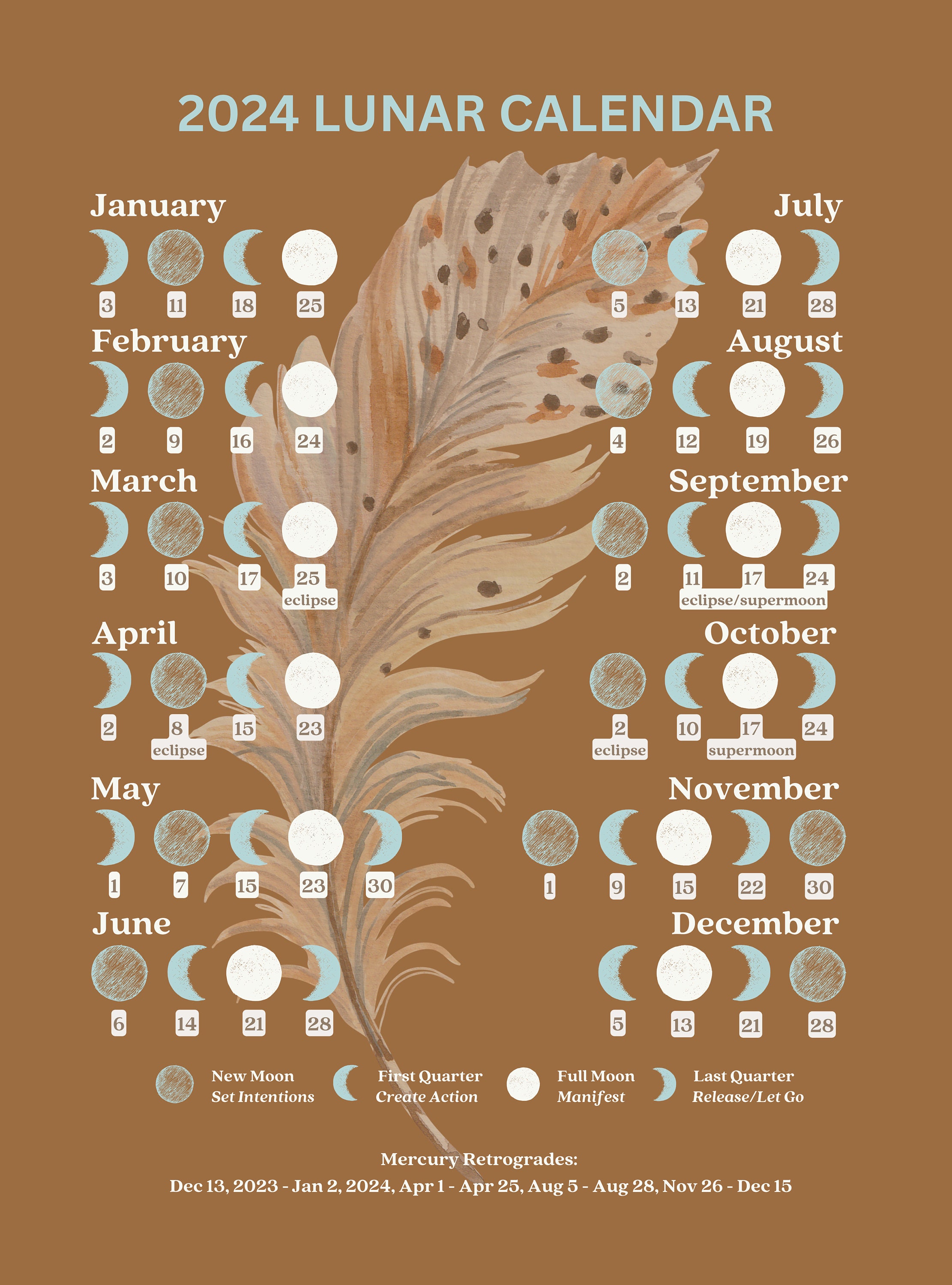 Lunar Calendar 2024 digital Moon Beam Design Etsy