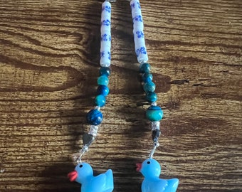 silver hair clips with beads and duck charms