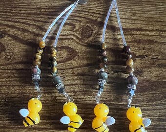 Silver Hair Clips with beads and Bumblebee charms