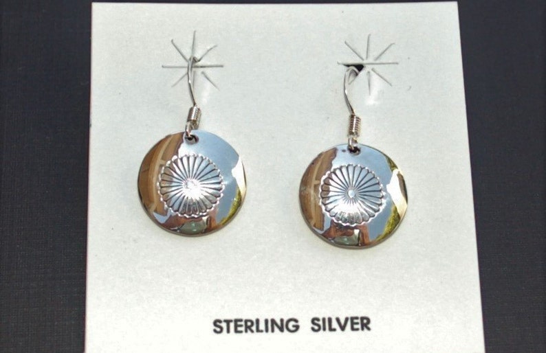 Beautiful Navajo Handmade Sterling Silver Concho Stamp Post Earrings