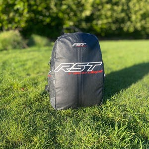 Repurposed set of biker leathers to backpack