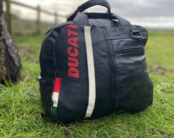 Leather Overnight Holdall,l, ducati trousers reclaimed leather,handbag,repurposed, weekender bag, leather weekender, weekend bag