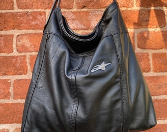 Repurposed black Leather trousers to hobo bag