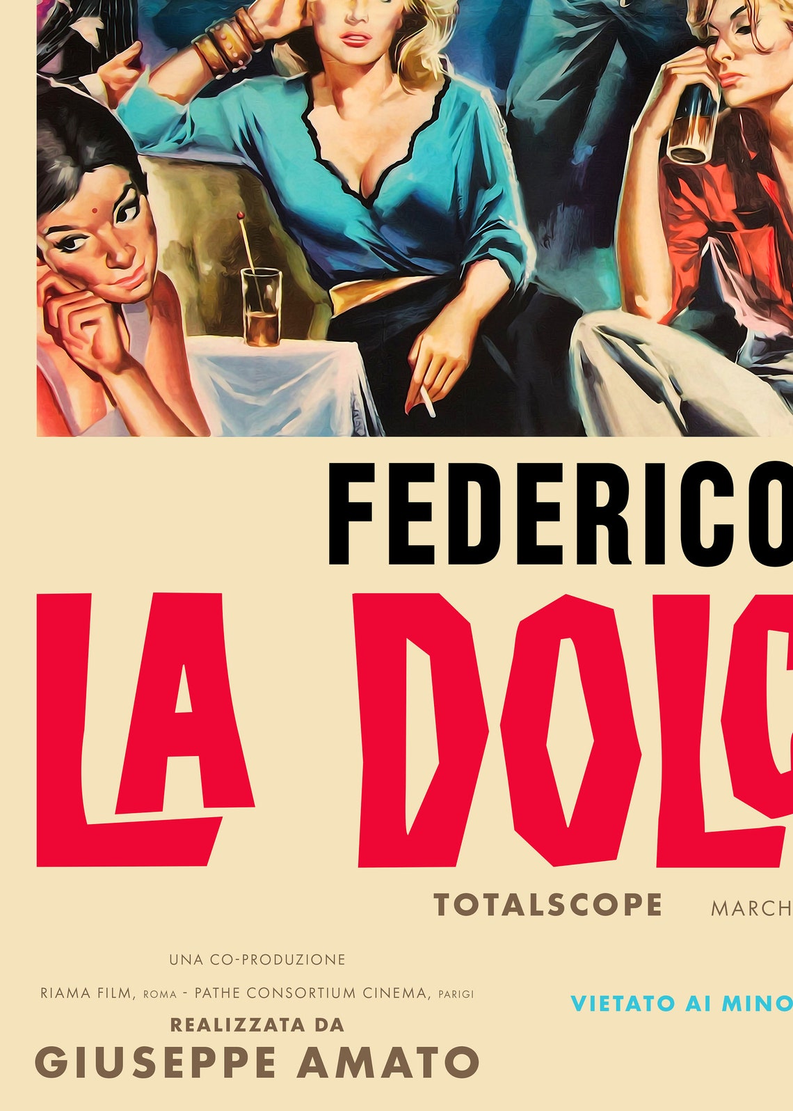 La Dolce Vita 1960 by Federico Fellini movie retro poster Etsy
