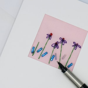 hand embroidered floral greeting card - Uk seller