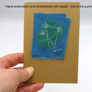 Hand embroidered floral greeting card - Uk seller