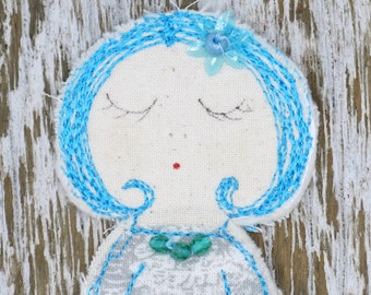 Fabric doll brooch - uk seller