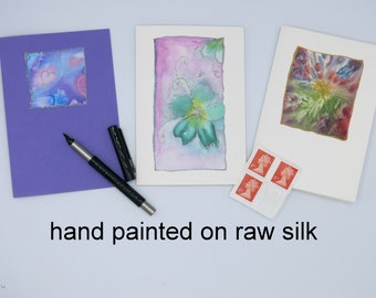 set of 3 cards - silk painted cards - any occasion cards - blank cards - birthday cards - uk seller