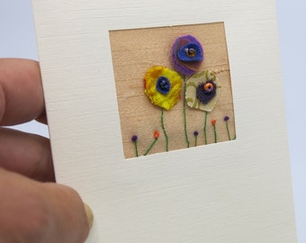 hand made embroidered floral greeting card - Uk seller