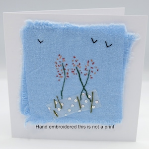hand embroidered floral greeting card - Uk seller