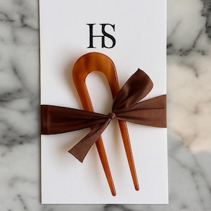Elegant French Hair Pin – Amber Acetate U-Shaped Hair Fork | Minimalist Hair Accessory for Buns & Updos