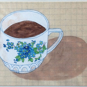 4 x die Postkarte "Vergissmeinnicht" Grußkarte, Kaffeetasse, Vergiss-mein-nicht, Vintage-Papier