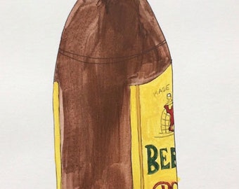 original drawing, a bottle of beer, "Berliner Pilsner", framed