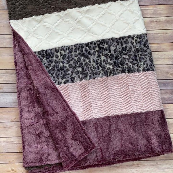 XL Adult Purple Strip Minky Blanket