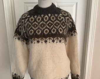 Vintage Norlfender Wool brown & Beige Fair Isle warm Scotland Sweater sz M-L