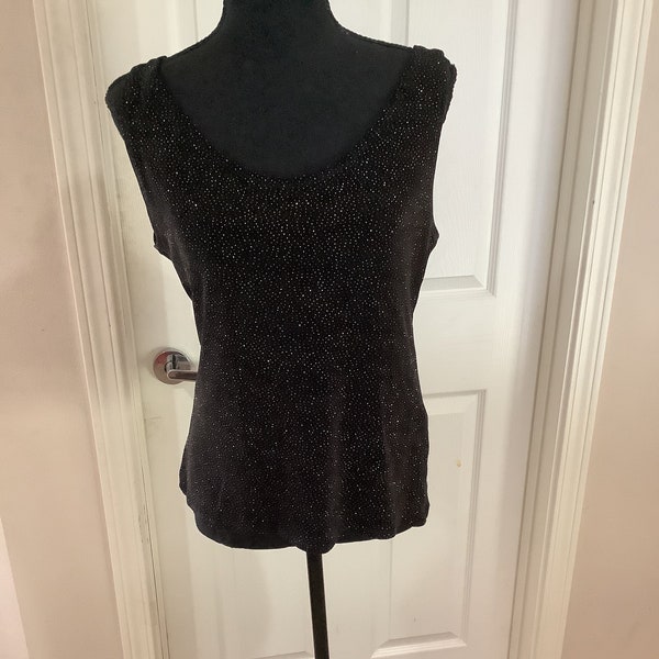 Vintage Criscone black jeweled festival slinky tank top 80s 90s top sz L