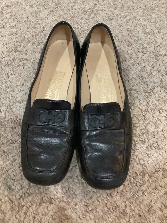 Vintage Salvatore Ferragamo Black Leather Horsebit Loafer Shoes Sz 5.5 