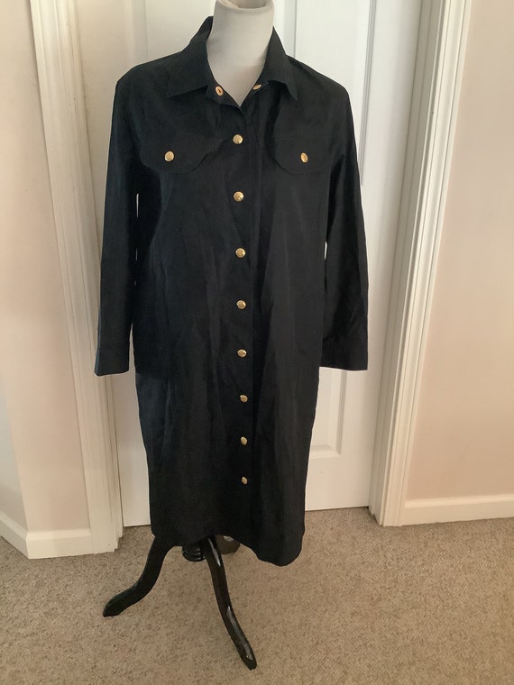 Vintage 80s Celine black shirt dress with gold lo… - image 1