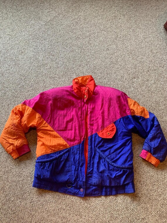 Vintage Andy Johns Pink Orange Colorblock Neon puf