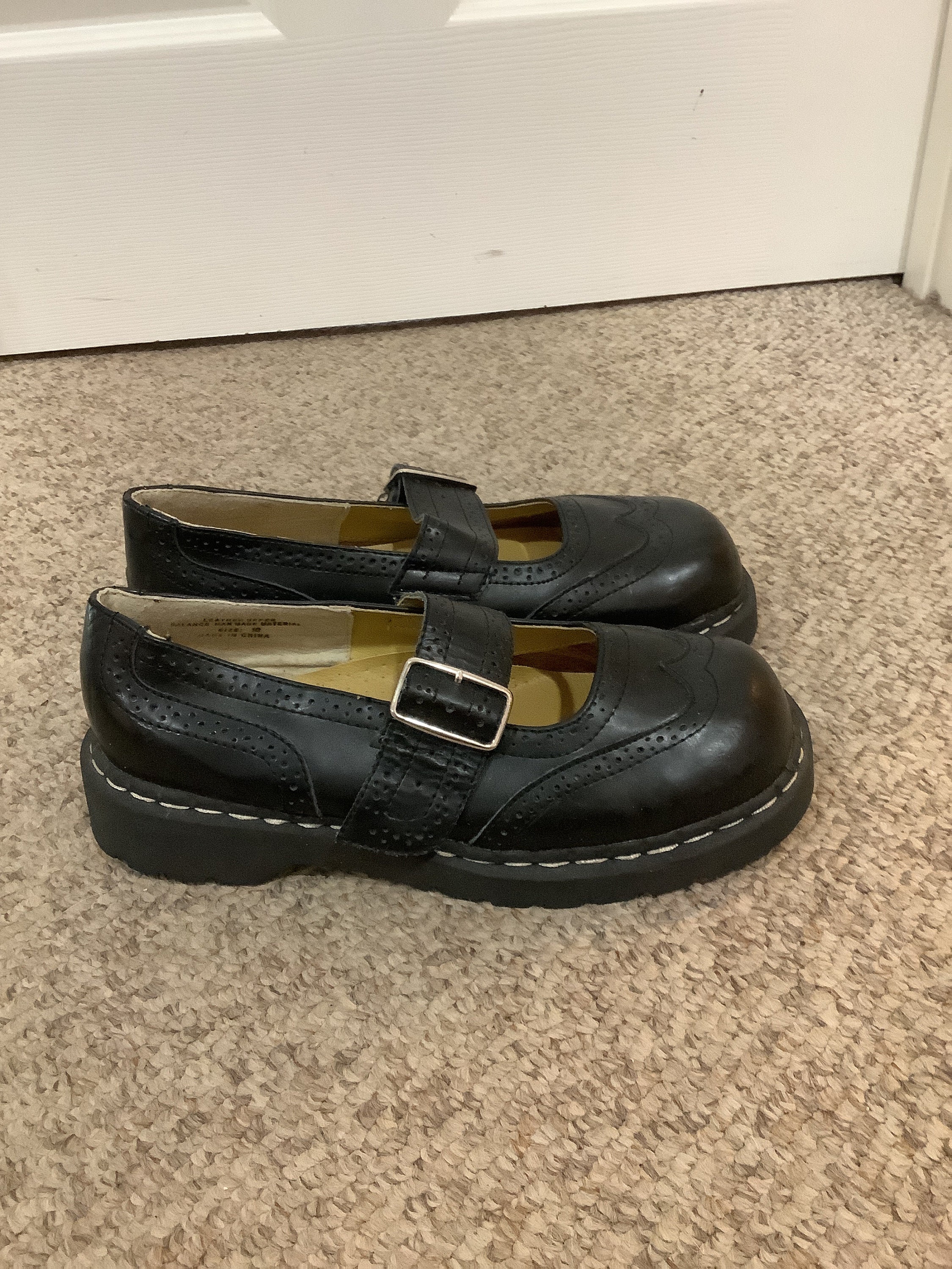 Vintage Anarchic Black Leather Platform Mary Jane Docs Shoes Sz 10