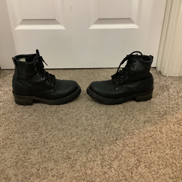 Vintage 90s Skechers black leather Platform lace up work Boots size 6.5-7.5