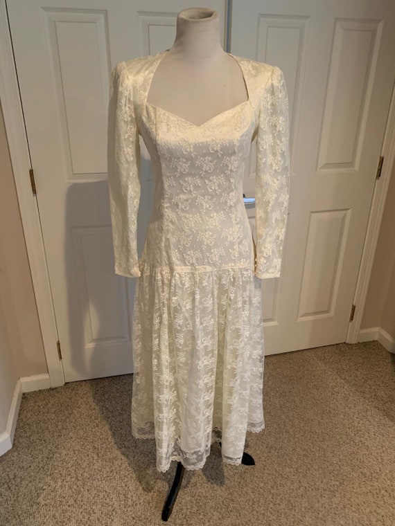 Vtg Gunne Sax Jessica McClintock Cream Satin & La… - image 2