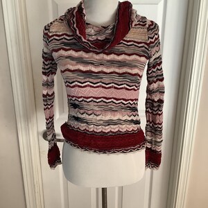 Vintage Missoni Burgundy Rose & Black Zig Zag turtleneck sweater 80s 90s size small image 1