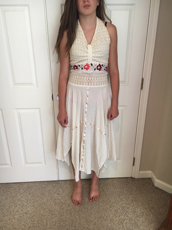 Vintage 70s 1970s Mexican Embroidered Floral Croch