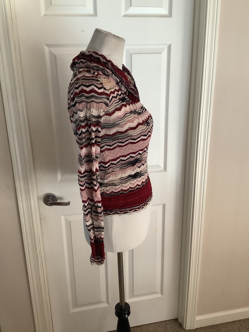 Vintage Missoni Burgundy Rose & Black Zig Zag turtleneck sweater 80s 90s size small image 3