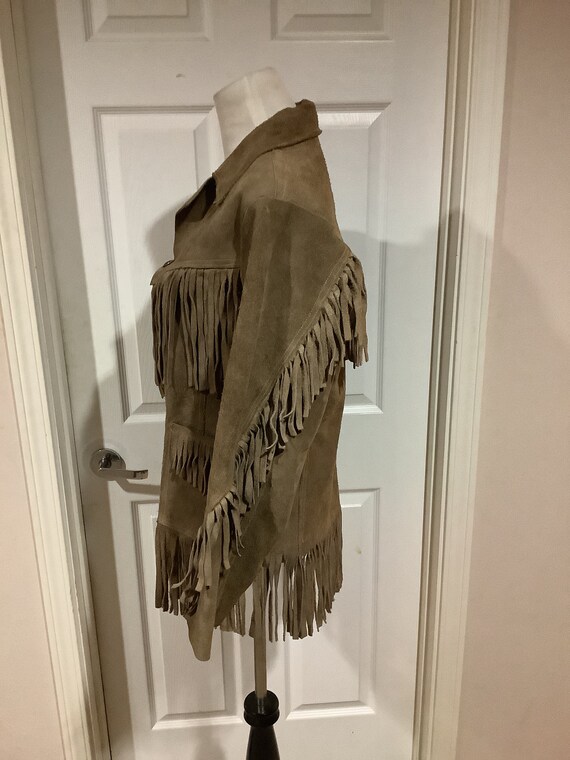 Vintage Tan Beige Suede Fringe Boho Festival Sout… - image 3