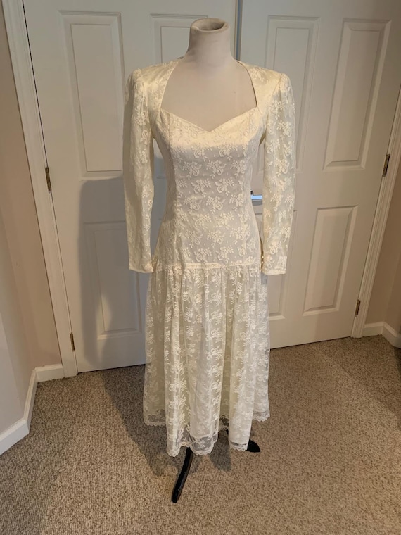 Vtg Gunne Sax Jessica McClintock Cream Satin & Lac