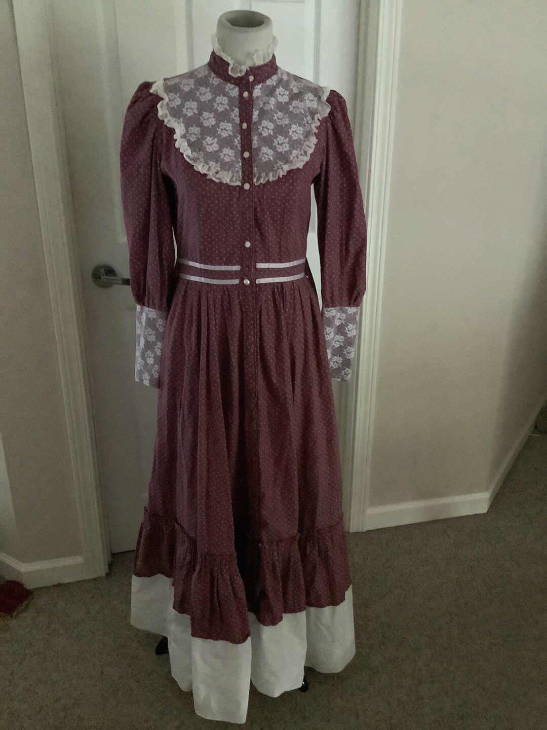 Vintage 70s Gunne Sax Like Burgundy Red Calico Print Prairie High ...