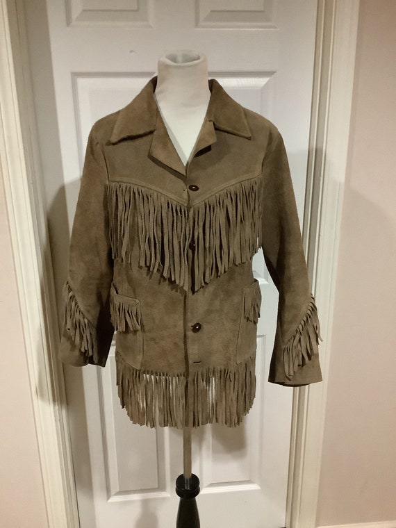 Vintage Tan Beige Suede Fringe Boho Festival Sout… - image 2