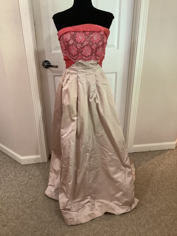 Vintage 1950s Emma Domb Pink & Tan Hillis Gown of 