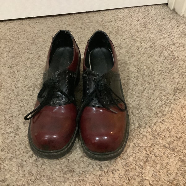 Vintage 80s 90s Espirit red & black Saddle platform chunky heel lace up loafer shoes sz 6-5-7.5